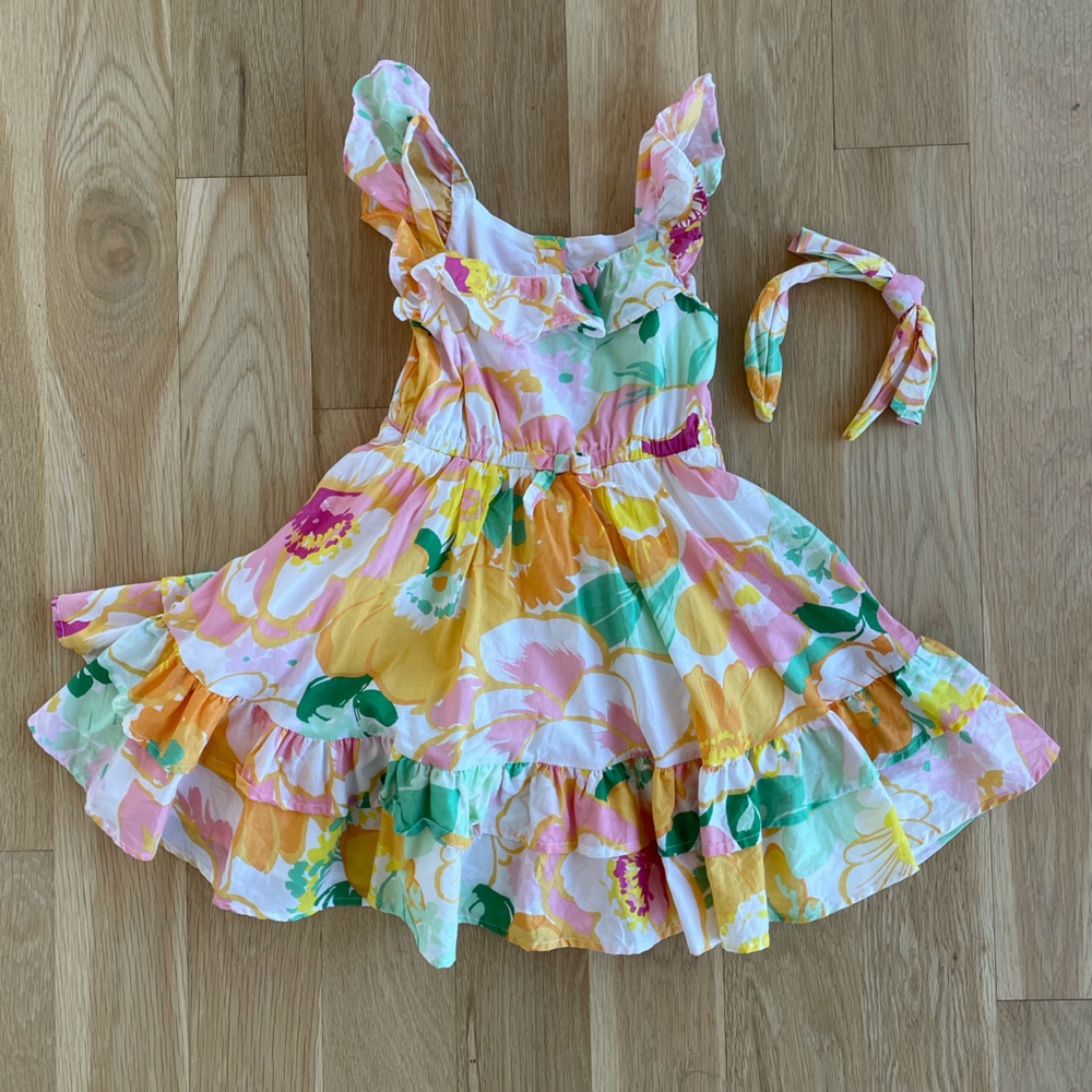 Janie and Jack Floral Ruffle Sundress with headband Size 6